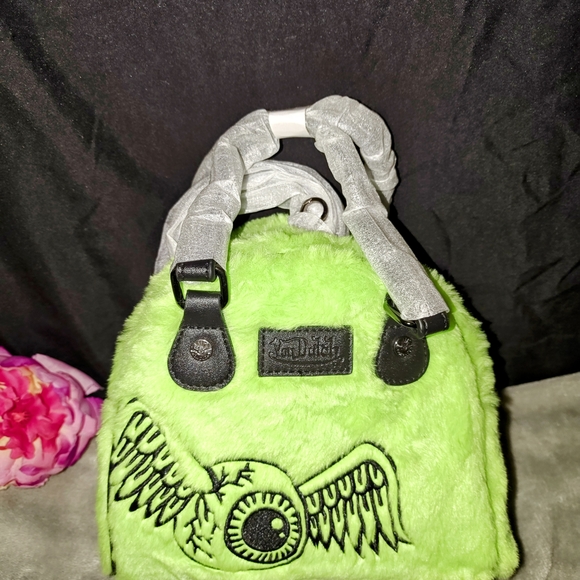 Von Dutch Green and Black Furry Bowling Bag - Picture 4 of 4